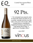 2021 Matetic Vineyards EQ ‘Coastal’ Sauvignon Blanc – 92 points, Vinous – Accolade Sell Sheet