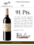 2017 Matetic Vineyards Corralillo Cabernet Sauvignon – 91 points, Wine Advocate – Accolade Sell Sheet