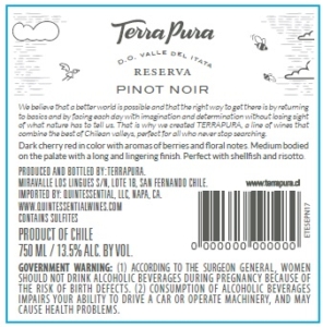 TerraPura Reserva Pinot Noir – Back Label – Non-Vintage