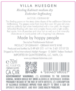 Villa Huesgen Enkircher Steffensberg Riesling Kabinett – Back Label – Non-Vintage