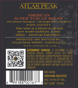 Atlas Peak American Super Tuscan Blend – Back Label – Non-Vintage