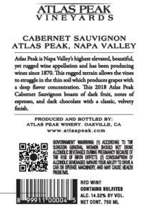 Atlas Peak AVA Cabernet Sauvignon – Back Label – Non-Vintage