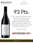 2019 Bel Colle Barolo Bussia – 93 points, James Suckling – Accolades Sell Sheet