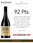 2012 Bel Colle Barolo DOCG Riserva – 92 points, James Suckling – Accolade Sell Sheet