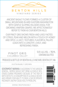 Benton Hills Pinot Gris – Back Label – Non-Vintage