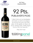 2020 Art.Terra Amphora Red – 92 points, Tasting Panel – Accolade Sell Sheet
