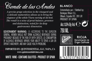 Conde de los Andes Blanco – Back Label – Non-Vintage