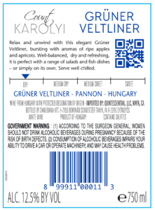 Count Karolyi Grüner Veltliner – Front Label – Non-Vintage