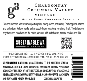 G3 Chardonnay – Back Label – Non-Vintage