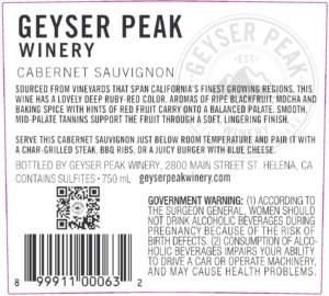 Geyser Peak Cabernet Sauvignon – Back Label – 2022 Vintage & Before