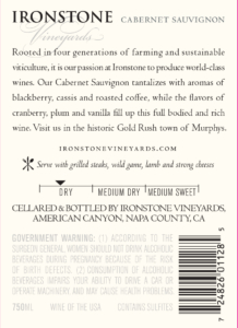 Ironstone Cabernet Sauvignon – Back Label – 2021 & Before