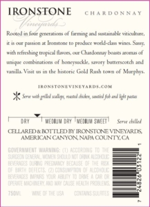 Ironstone Chardonnay – Back Label – 2021 & Before