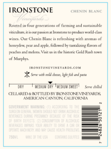 Ironstone Chenin Blanc – Back Label – Non-Vintage