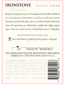 Ironstone Petite Sirah – Back Label – Non-Vintage