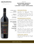 2019 Ironstone Reserve Rous Vineyards ‘Ancient Vines’ Zinfandel – Fact Sheet