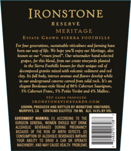 Ironstone Reserve Meritage – Back Label – Non-Vintage