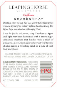 Leaping Horse Chardonnay – Back Label – Non-Vintage