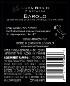 Luca Bosio Barolo DOCG – Back Label – Non-Vintage