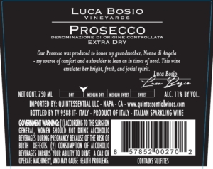 Luca Bosio Prosecco DOC Extra-Dry – Back Label