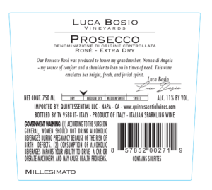 Luca Bosio Prosecco DOC Rosé Extra-Dry – Back Label