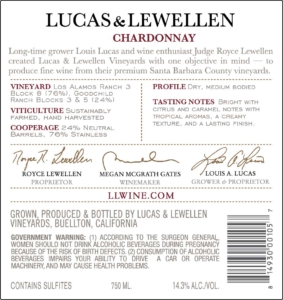 Lucas & Lewellen Chardonnay – Back Label – Non-Vintage
