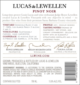 Lucas & Lewellen Pinot Noir – Back Label – Non-Vintage
