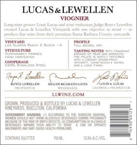 Lucas & Lewellen Viognier – Back Label – Non-Vintage