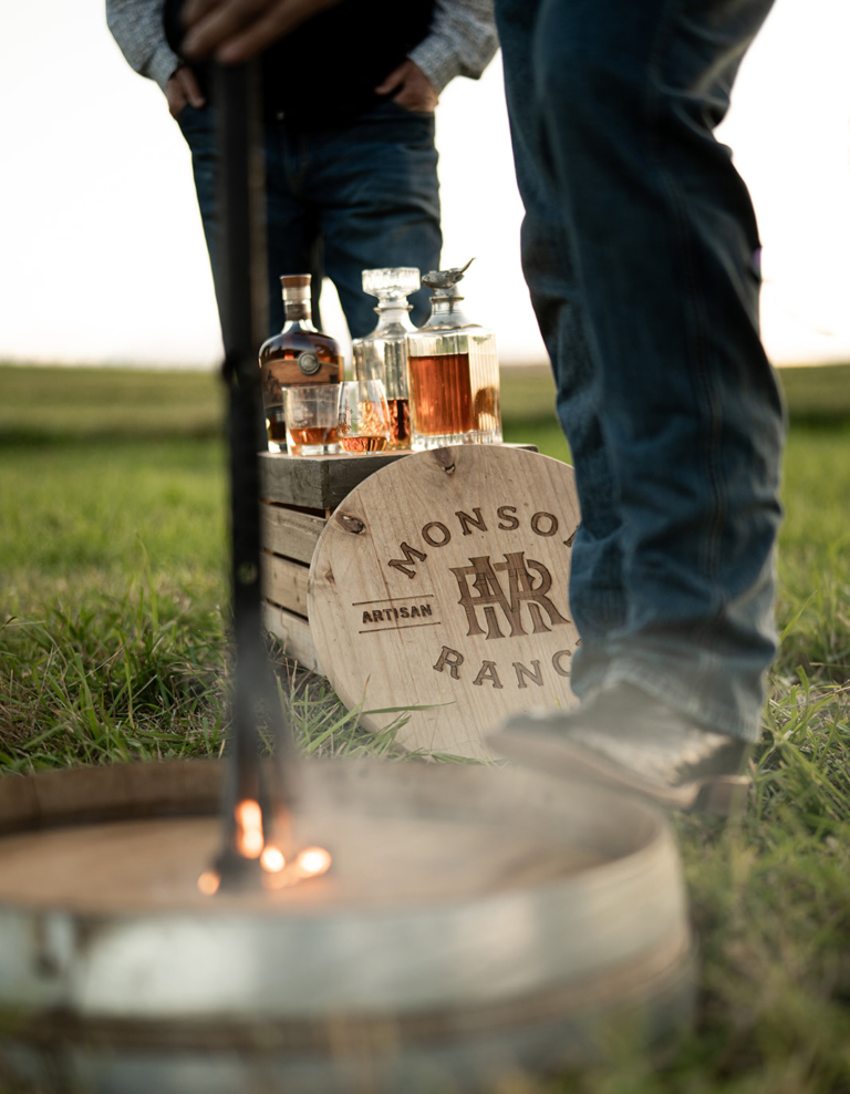 Monson Ranch Distillers - Decanters & Barrel Outside