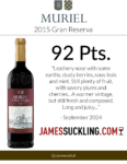 2015 Muriel Gran Reserva – 92 points, James Suckling – Accolade Sell Sheet