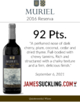 2017 Muriel Reserva – 92 points, James Suckling – Accolade Sell Sheet