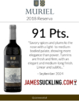 2018 Muriel Reserva – 91 points, James Suckling – Accolade Sell Sheet