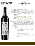2020 Passato Barbera d’Alba, Made with Organic Grapes – Fact Sheet