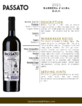 2021 Passato Barbera d’Alba, Made with Organic Grapes – Fact Sheet