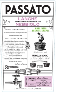 Passato Langhe Nebbiolo, Made with Organic Grapes – Front Label – Non-Vintage