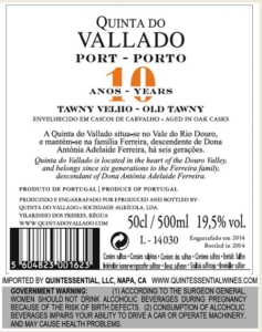 Quinta do Vallado 10 year Old Tawny – Back Label