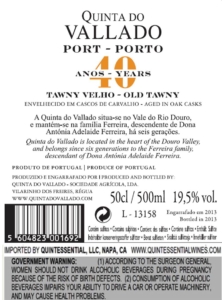 Quinta do Vallado 40 Year Old Tawny – Back Label
