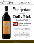 2022 Quinta do Vallado Douro Red – 90 points, Wine Spectator – Accolade Sell Sheet