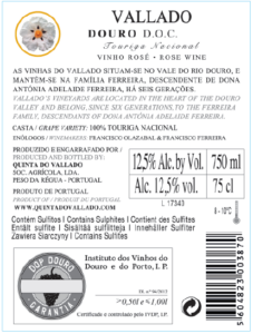 Quinta do Vallado Douro Rosado – Back Label – Non-Vintage