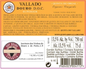 Quinta do Vallado Superior Douro Red – Back Label – Non-Vintage