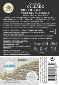 Quinta do Vallado Touriga Nacional – Back Label – Non-Vintage