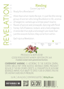 Revelation Riesling – Back Label – Non-Vintage