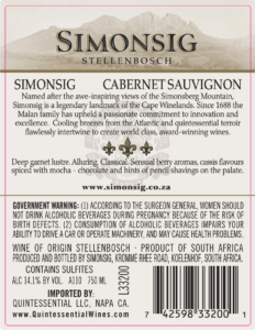 Simonsig ‘Labyrinth’ Cabernet Sauvignon – Back Label – 2019 & Before