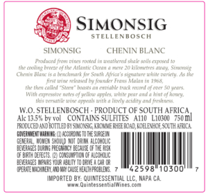 Simonsig Chenin Blanc – Back Label – 2023 & Before