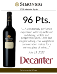 2018 Simonsig Merindol Syrah – 96 points, Decanter – Accolades Sell Sheet