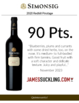 2020 Simonsig Redhill Pinotage – 90 points, James Suckling – Accolade Sell Sheet