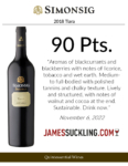 2018 Simonsig Tiara – 90 points, James Suckling – Accolade Sell Sheet