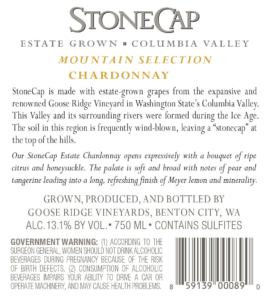 StoneCap Mountain Selection Chardonnay – Back Label – Non-Vintage