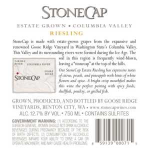 StoneCap Riesling – Back Label – Non-Vintage