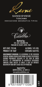 Tenuta Carobbio Leone Sangiovese Toscana – Back Label – Non-Vintage
