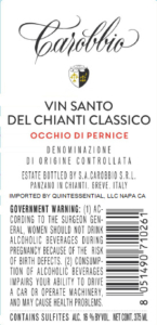 Tenuta Carobbio Vin Santo del Chianti Classico Occhio di Pernice – Back Label – Non-Vintage